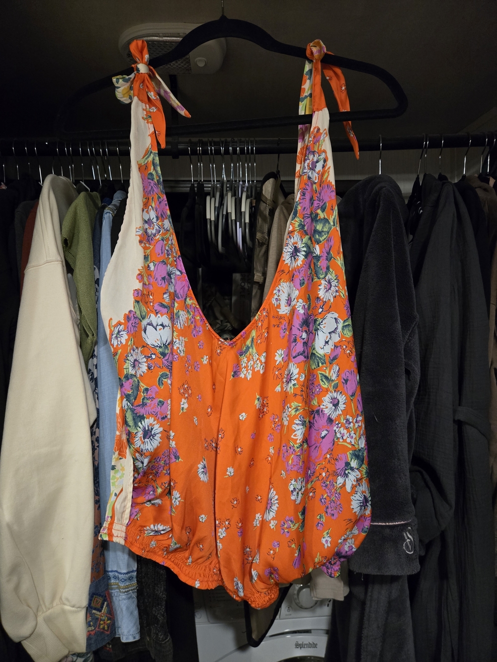 Free People Orange Floral Tie-Shoulder Tank